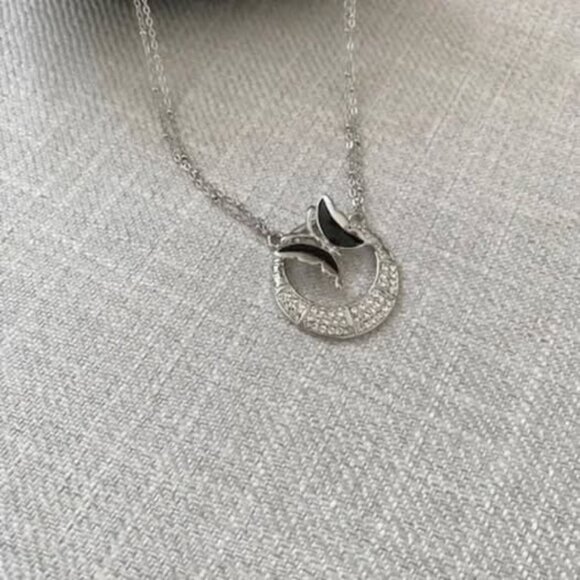 Butterfly Pendant Necklace - Silvertone- Classy-Double Chain - Picture 2 of 3